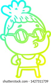 dibujo en línea de gradiente frío de una mujer caricaturista con gafas