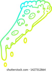 dibujo de línea de degradado frío de una porción de pizza de dibujos animados
