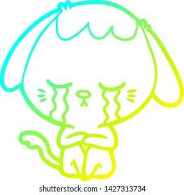 cold gradient line drawing of a cartoon crying dog