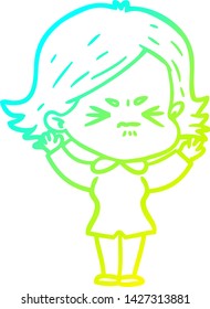 cold gradient line drawing of a cartoon angry woman