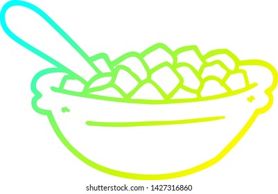 dibujo de línea de gradiente frío de un bol de cereales de dibujos animados
