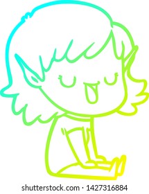 cold gradient line drawing of a cartoon elf girl