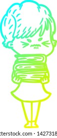 cold gradient line drawing of a cartoon frustrated woman