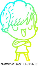 cold gradient line drawing of a cartoon woman talking