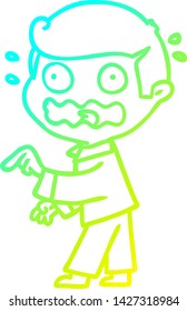 cold gradient line drawing of a cartoon stressed out pointing