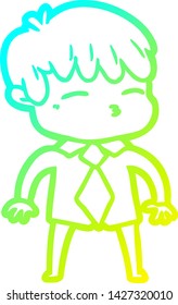 cold gradient line drawing of a cartoon curious boy
