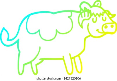 dibujo de línea de gradiente frío de una vaca de dibujos animados