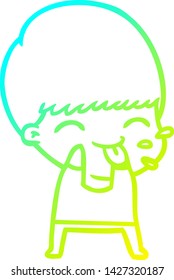 cold gradient line drawing of a cartoon boy blowing raspberry