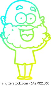 cold gradient line drawing of a cartoon crazy happy man with beard