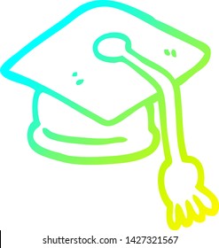 kalte Farbverlauf-Linie Zeichnung eines Cartoon-Graduierungshut