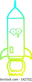 cold gradient line drawing of a cartoon rocket