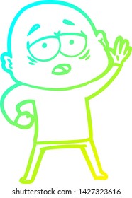 cold gradient line drawing of a cartoon tired bald man