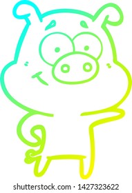 dibujo de línea de degradado frío de un cerdo de dibujos animados apuntando