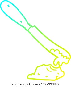 cold gradient line drawing of a cartoon knife spreading butter
