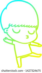 cold gradient line drawing of a cartoon calm boy