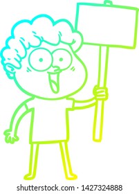 cold gradient line drawing of a cartoon happy man