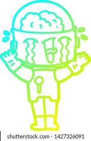 dibujo de línea de gradiente frío de un robot llorando de caricatura