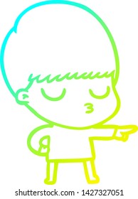 cold gradient line drawing of a cartoon calm boy