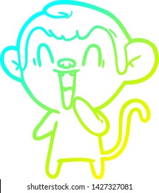 dibujo en línea de gradiente frío de una caricatura de mono riéndose