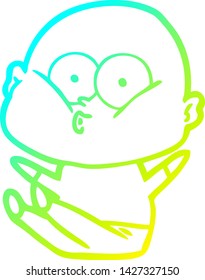 cold gradient line drawing of a cartoon bald man staring
