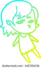 cold gradient line drawing of a cartoon vampire girl