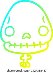 dibujo de línea de degradado frío de un cráneo de halloween de dibujos animados