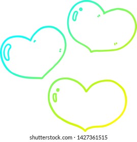 cold gradient line drawing of a cartoon love hearts
