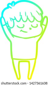 dibujo de línea de gradiente frío de un niño feliz de caricatura