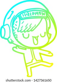 dibujo en línea de gradiente frío de una astronauta de dibujos animados