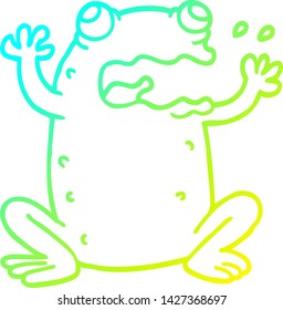 kalte Farbverlauf-Linienzeichnung eines Cartoon-Wahnfrosch