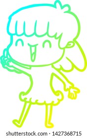 cold gradient line drawing of a cartoon woman