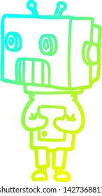 cold gradient line drawing of a cartoon robot