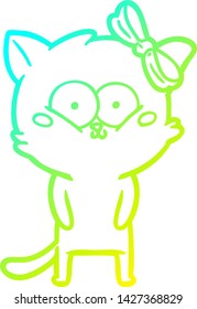 cold gradient line drawing of a cartoon cat