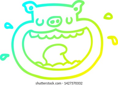 cold gradient line drawing of a cartoon obnoxious pig