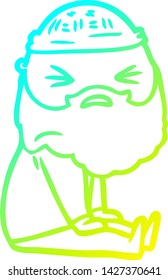 cold gradient line drawing of a cartoon man with beard