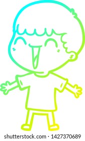 cold gradient line drawing of a cartoon happy man