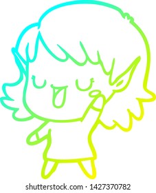 cold gradient line drawing of a cartoon elf girl