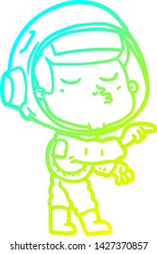 cold gradient line drawing of a cartoon confident astronaut