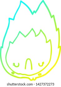 cold gradient line drawing of a cartoon unhappy flame