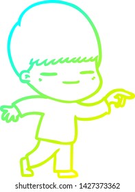 kalte Farbverlauf-Linienzeichnung eines Cartoon-Smug-Jungen