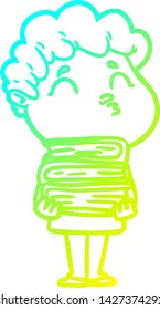 dibujo de línea de gradiente frío de un hombre de dibujos animados haciendo un borrón