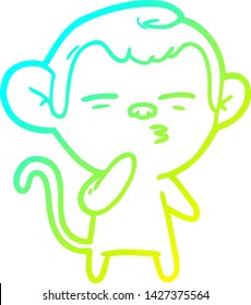 cold gradient line drawing of a cartoon suspicious monkey