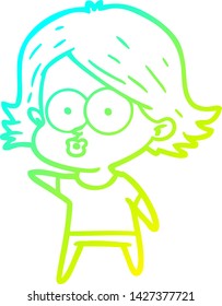 cold gradient line drawing of a cartoon girl pouting