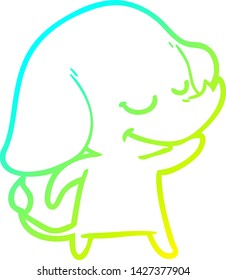 cold gradient line drawing of a cartoon smiling elephant