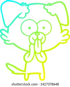 cold gradient line drawing of a cartoon dog with tongue sticking out