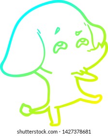cold gradient line drawing of a cartoon elephant remembering