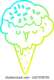 cold gradient line drawing of a cartoon ice cream