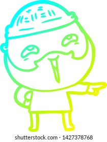 cold gradient line drawing of a cartoon happy bearded man