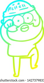 cold gradient line drawing of a cartoon surprised bearded man