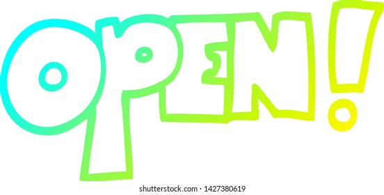 cold gradient line drawing of a cartoon open sign